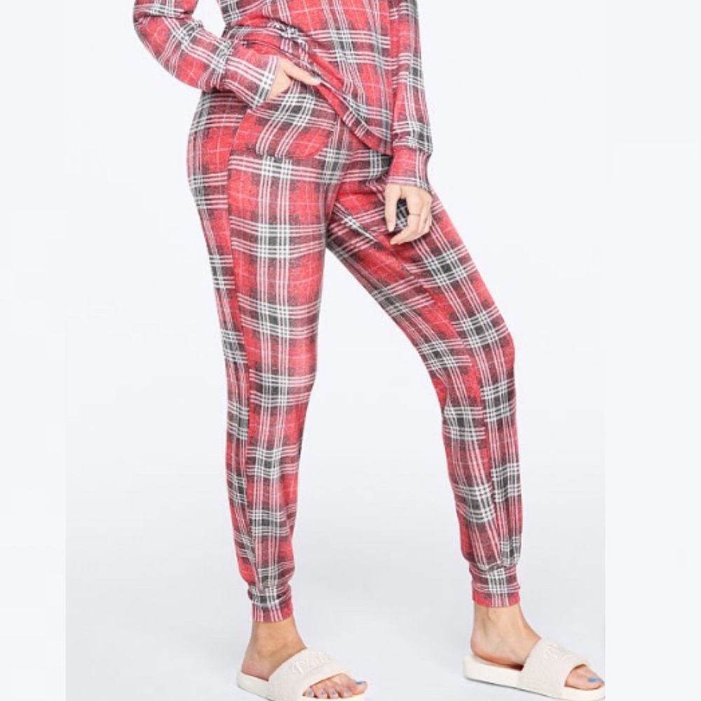 NWT PINK Victoria’s Secret Large Cozy Sleep Jogger Plaid Pajama Pants Joggers VS - Picture 7 of 7